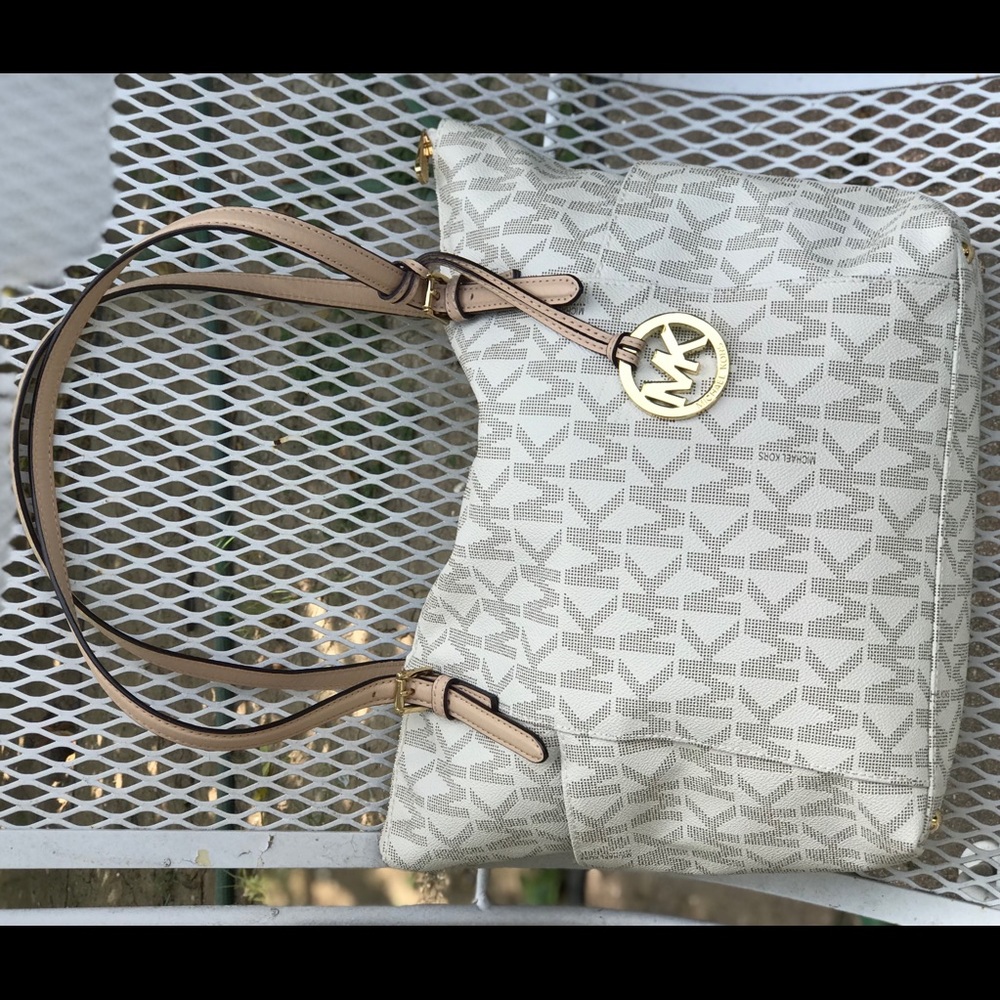 Michael Kors Beige MK Large Zipper Bag